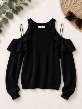 BP Black Cold Shoulder Ruffle Sweater – Size XS – BNWT